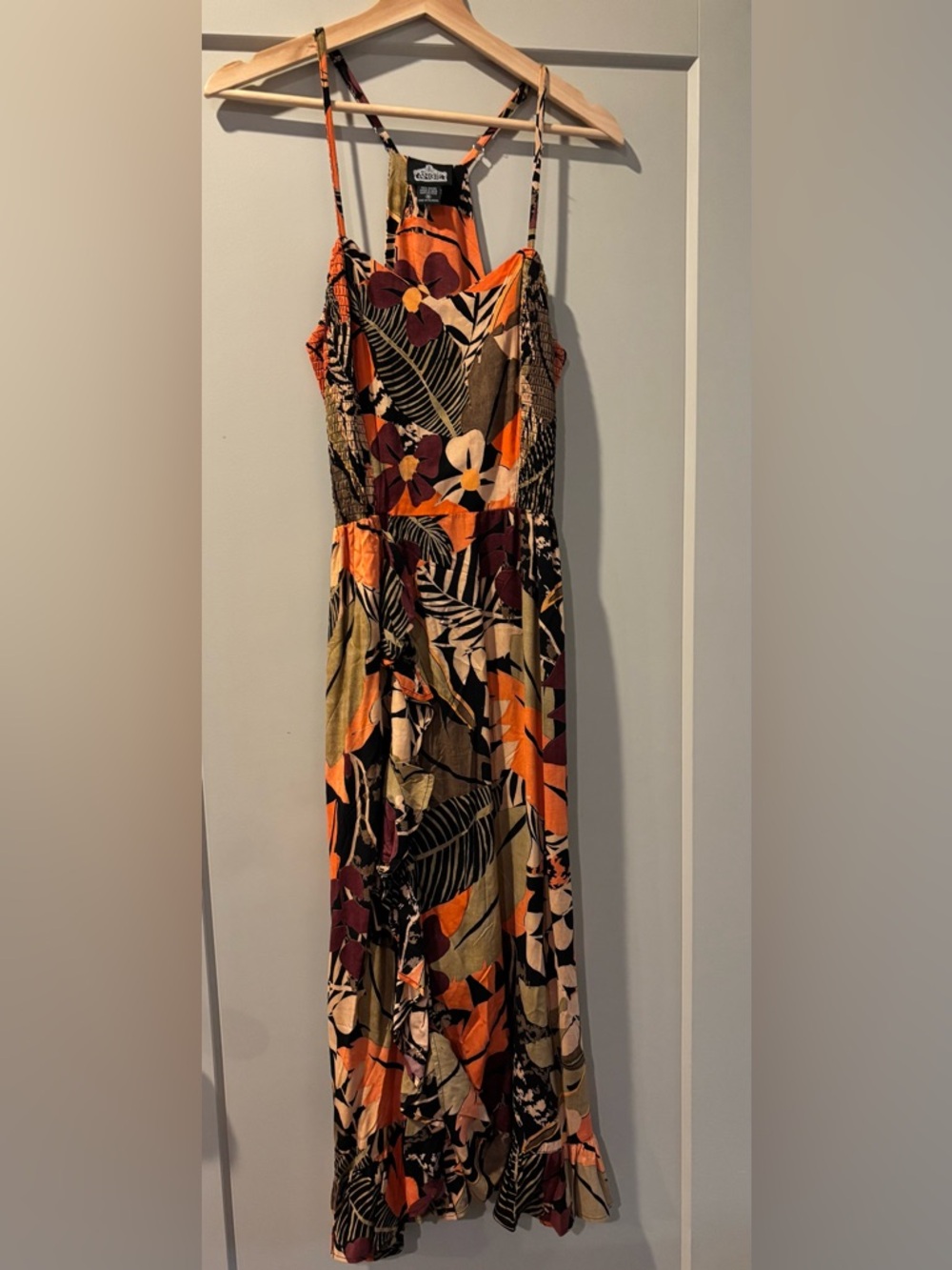 Angie Tropical Leaf Maxi Skirt - Orange, Black, Cream, Olive